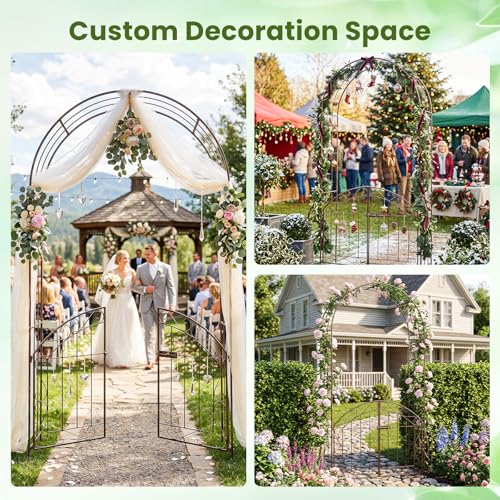 Giantex Garden Arch with Gate, 79" H Heavy-Duty Metal Arbor Trellis - color: Bronze