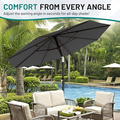 AreShark 9FT Outdoor Patio Umbrella with Tilt and Crank, Gray - color: Gray, size: 9ft