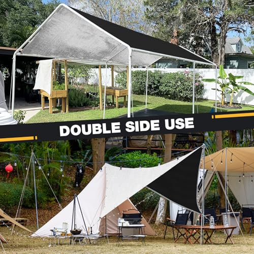 Winpull Heavy Duty Tarp 14 Mil Tarp Waterproof Silver 12x20 FT, UV Resistant Poly Tarp with Reinforced Grommets for Camping, Boat Cover, Patio Furniture, Roof, Firewood Pile - color: Silver/Black-14mil, size: 12'x20'