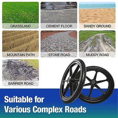 2 PCS 20" PU Flat Free Tire with 3/4'' and 5/8'' Bearings, Non-inflated Tires and Wheels, 20x2 Inch Wheel for Wheelbarrow, Carts, Garden Trailers
