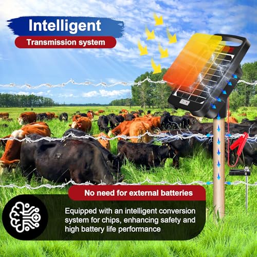 5 Miles Solar Powered Electric Fence Charger, 0.11J Portable for Livestock - size: 5M 0.11J