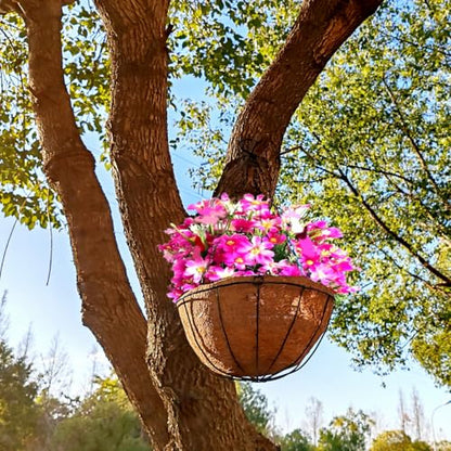 TIHOOD 2 Pack 8 inch Metal Hanging Baskets for Plants Outdoor, Wire Round Planters with Coco Coir Liner, Hanging Flower Baskets for Home Garden Porch Balcony Railings Decor