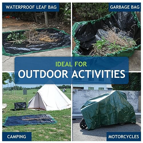 2 Pcs Leaf Tarp 9x9 Feet, Lawn Garden Leaf Tarp with 4 Drawstrings, Reusable Waterproof Poly Tarp Yard Waste Bags, All Purpose Protective Cover for Bikes, Furniture Cover, Tent Footprint - size: 9×9 Ft (2 Pcs)
