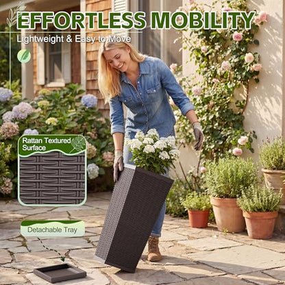 Devoko Resin 24'' Tall Planters, Large Taper Outdoor Planter - color: Brown, size: 24" With Trays
