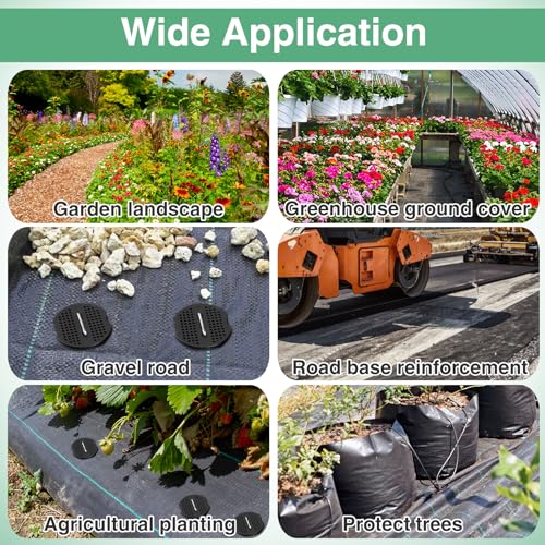 PAMASE Landscape Weed Barrier Fabric - 20pcs Tear-Proof Gaskets, 20pcs Garden Stakes, Pick Hook, 3.2oz Heavy Duty Outdoor Ground Cover Weed Cloth Control - 3 x 50ft - size: 3 x 50ft