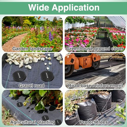 PAMASE Landscape Weed Barrier Fabric - 20pcs Tear-Proof Gaskets, 20pcs Garden Stakes, Pick Hook, 3.2oz Heavy Duty Outdoor Ground Cover Weed Cloth Control - 3 x 50ft - size: 3 x 50ft