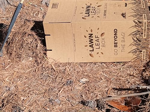 Lawn Leaf Box-Replaces Paper Bags. Heavy Duty Waste Container Weather Puncture Resistant Reusable 30 Gallon Takes Sticks No Rips Folds Flat Built In Lid-Ventilation Slots-American Made Patented