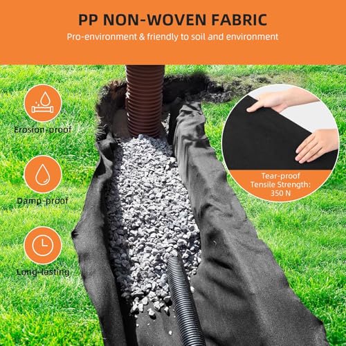Towallmark 6 oz Heavy Duty Non-Woven Geotextile Fabric 4 ft x 50 ft, 350N Tensile Strength Landscape Fabric for Driveway Stabilization, French Drain, Erosion Control & Road Base - size: 4FTx50FT-6.0OZ