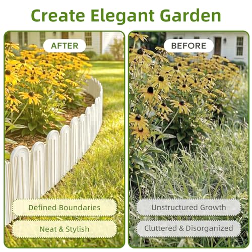 Ruppence 40Pcs 42ft White Garden Edging Border, Plastic Landscape Edging
