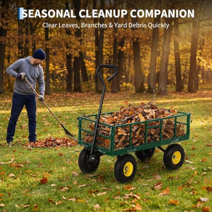 900 Lbs Steel Garden Dump Cart,Dump Wagon with Removable Sides - color: Green