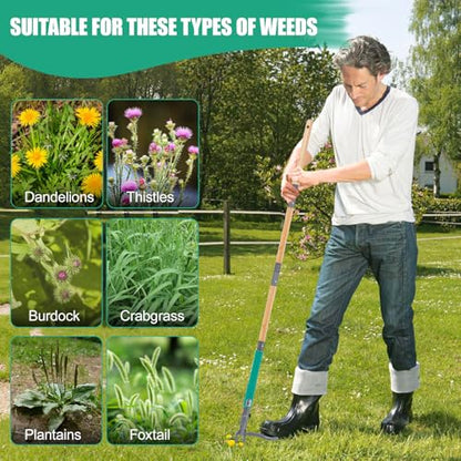 Pragmatist Stand Up Weed Puller Tool with Dual Weed Eject Tech, 4 Claw Steel Head Garden Tools 57.1" Long Handle Weeder, Heavy Duty No Bend Weed Remover for Dandelions, Thistles, Lawn and Yard