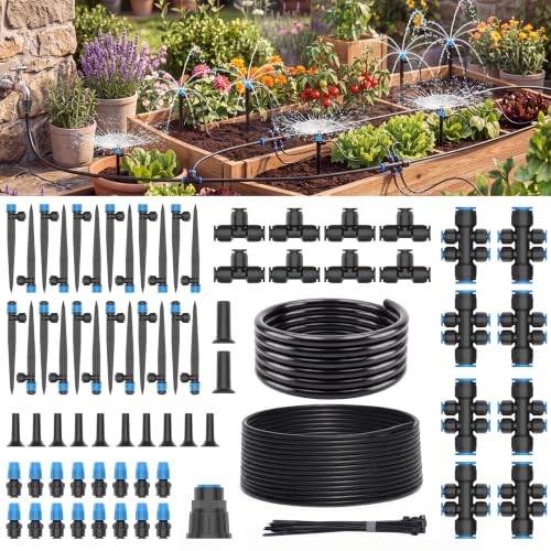 CICKATA 230FT Drip Irrigation System Kit, 20-45 PSI Water Flow Rate 40GPH