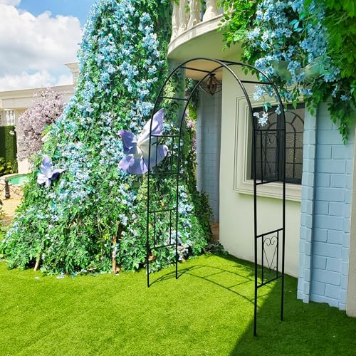 Iron Pergola Garden Arch 7Ft H x 4.1Ft W for Rose & Climbing Vines - color: Black Arch-A