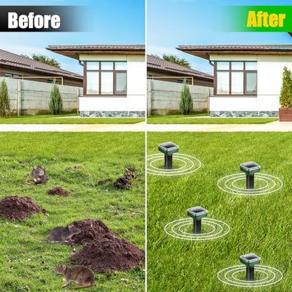 8 Pack Solar Mole Repellent Ultrasonic Gopher Repellent Outdoor Vole Chaser Sonic Mole Deterrent Stake Spikes Waterproof, Keep Moles, Gophers, Voles, Snakes, Groundhogs, Chipmunks Out of Yard Lawn