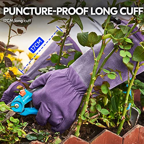 Vgo... Ladies' Synthetic Leather Extended Pig Split Leather Cuff Rose Pruning Thorn Proof Garden Gloves (Size S, Purple,SL6592W) - color: 1 Pair - Purple, size: Women's Small