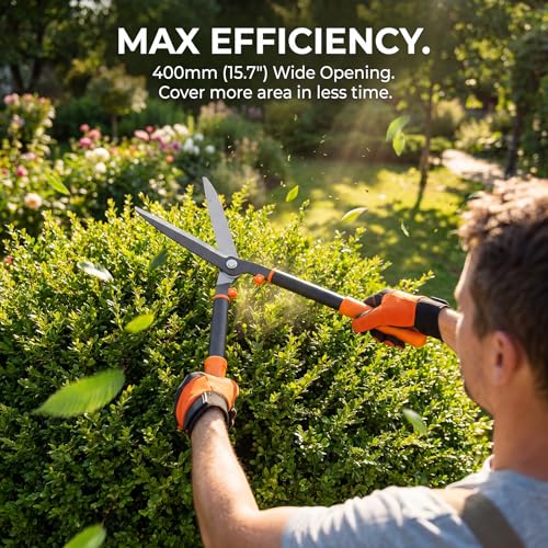 Hedge Shears for Trimming Shrubs - 23.8 Inch Manual Hedge Clippers Handheld with SK5 High Carbon Steel Blades, 59HRC Hard Chrome Plated Gardening Tools, 1.6lbs Lightweight for Women & Seniors