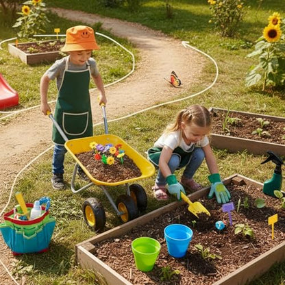 Toddler Metal Wheelbarrow for Kids Gardening Tool 12 PCS Set(Yellow Set) - color: Yellow Set