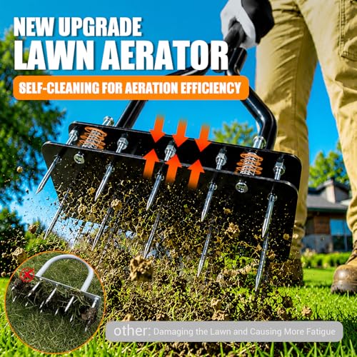 Lawn Aerator Tools, 3 Height Manual Yard Aerator with Self-Cleaning Design