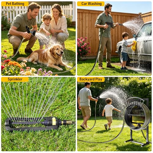 Heavy Duty Garden Hose Holder include 45ft Rubber Hose 5/8"