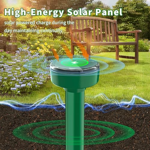8 PCS Solar Mole Repellent Solar Powered Sonic Gopher Mole Repellent Stake