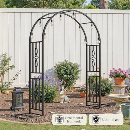 Metal Garden Arch, Heavy Duty Garden Trellis for Climbing Plants, with Enlarged Base for Stability, Ideal for Wedding Arches & Party Decorations, 55" W x 87" H