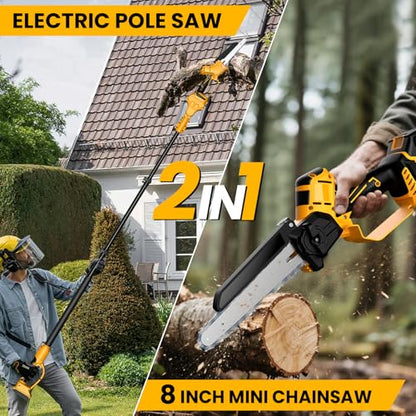 2 IN 1 Cordless 8 Inch Pole Saw & Mini Chainsaw For DE Walt 20V MAX Battery