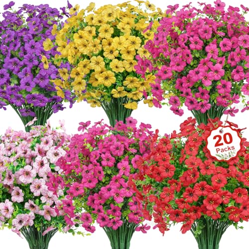 20 Bundles Artificial Flowers for Outdoors Fake Plants, Multicolor - color: Multi Color