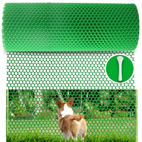Green Plastic Wire Mesh Fence Roll - 15.7IN x 20FT Plastic Chicken Wire Mesh for Poultry， Chicken Puppy Rabbit, Floral-Plastic Fence - color: Green-15.7IN×20FT