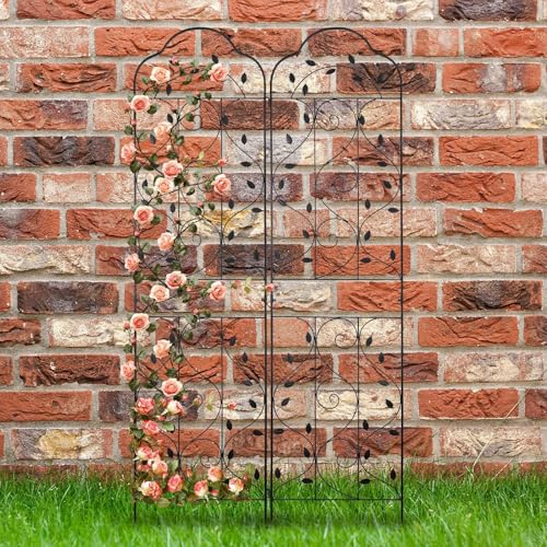 hogardeck 4 Packs 84 * 19 inch Metal Garden Trellis for Climbing Plants Outdoor,Heavy Duty,Black Coating Rustproof Trellis for Rose, Vegetable, Flowers, Expandable,Perfect for Training Climbing Plants - size: 84*19 in