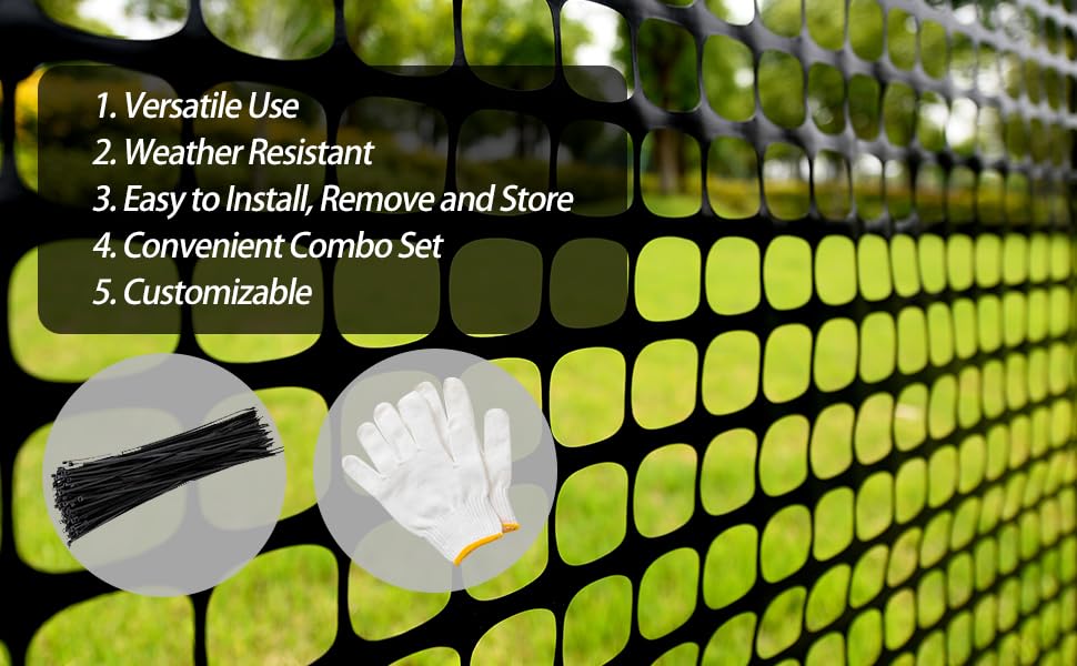 PotatoLife 4'x100' Plastic Mesh Fence for Garden with 100 Zip Ties, Black - color: Black, size: 4' x 100' (10.71 lb)