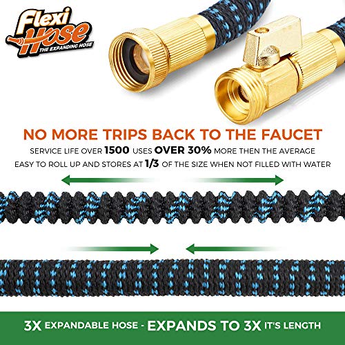 Flexi Hose Expandable Garden Hose with 8 Function Nozzle, 150FT - Lightweight Retractable Garden Hose, Water Hose - No-Kink Flexibility, 3/4 Inch Solid Brass Fittings and Double Latex Core - size: 150ft