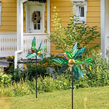 2 Pack Solar Wind Spinners, Hummingbird Metal Garden Stake Outdoor Decor - size: 2.5 ft