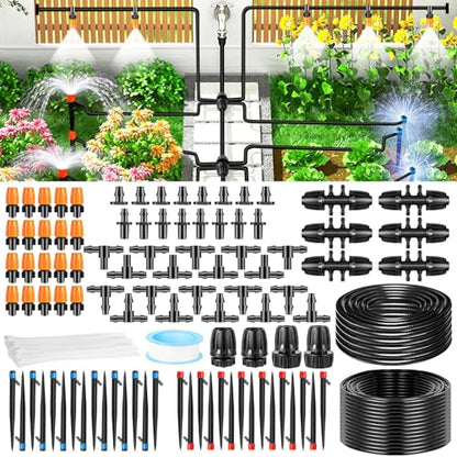 250FT Drip Irrigation System Kit, Automatic Drip Irrigation Kit with 1/2 inch Hose 1/4 inch Distribution Tubing and Accessories for Greenhouse, Yard, Lawn - size: 250 FT (40FT Main tube+210FT Distribution tube)