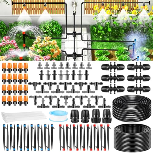235FT Drip Irrigation System Kit, Automatic Drip Irrigation Kit with 1/2 inch Hose 1/4 inch Distribution Tubing and Accessories - size: 235 FT (38FT Main tube+197FT Distribution tube)