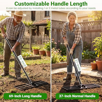 Goplus Lawn Leveling Rake, 30" x 10" Heavy Duty Level Lawn Tool w/ Ergonomic Handle for Soil, Effort-Saving Landscape Rake for Garden, Backyard, Golf Course, Farm, Pasture (Black) - color: Black