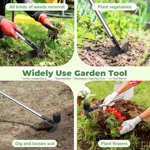 2 in 1 Weed Puller Tool with 60" Long Handle for Yard, Lawn, Patio, Garden