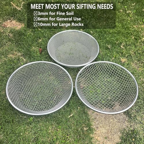 3 Pack Soil Sifter for Gardening, Heavy Duty Galvanized Steel Compost Sieve, Round Garden Sifter for 5 Gallon Bucket, 3 Mesh Sizes (1/8", 1/4", 3/8") - size: 1/4 Inch+1/8 Inch+3/8 Inch