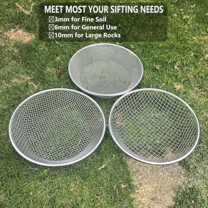 3 Pack Soil Sifter for Gardening, Heavy Duty Galvanized Steel Compost Sieve, Round Garden Sifter for 5 Gallon Bucket, 3 Mesh Sizes (1/8", 1/4", 3/8") - size: 1/4 Inch+1/8 Inch+3/8 Inch
