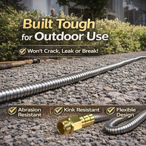 Metal Garden Hose 150 ft – 304 Stainless Steel Water Hose with Nozzle Sprayer, Garden Hoses Flexible, Lightweight, No Kink, Heavy Duty for Outdoor (150 ft) - size: 150 feet