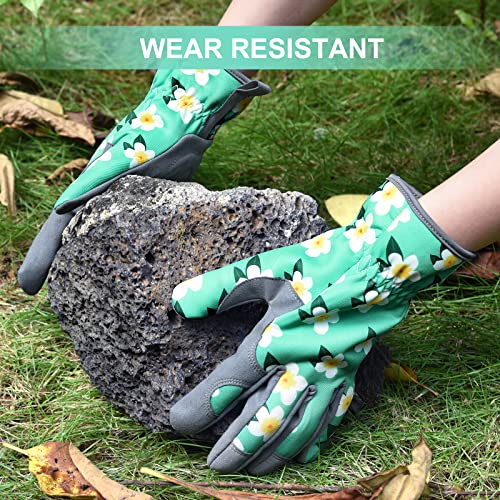 Womens Gardening Weeding Working Gloves, Leather Garden Glove for Women Thorn Proof No Stab for Digging, Planting,Pruning - color: Green-large