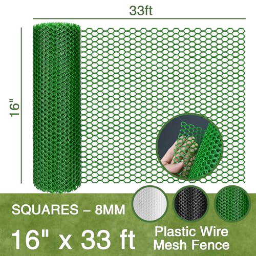 Green Plastic Wire Mesh Fence 16In x 33Ft, Chicken Wire Fencing for Poultry - color: Green, size: 16IN x 33FT
