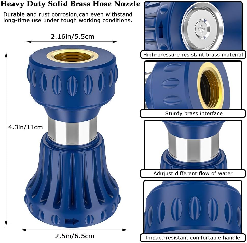 HOSUN Garden Hose Nozzle, Fireman Style Hose Nozzle, Heavy Duty Brass Hose Nozzle, Leak Proof & Best High-Pressure Sprayer for Plants Watering, Car Washing, Pet Washing, etc. (blue) - color: Blue