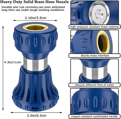 HOSUN Garden Hose Nozzle, Fireman Style Hose Nozzle, Heavy Duty Brass Hose Nozzle, Leak Proof & Best High-Pressure Sprayer for Plants Watering, Car Washing, Pet Washing, etc. (blue) - color: Blue