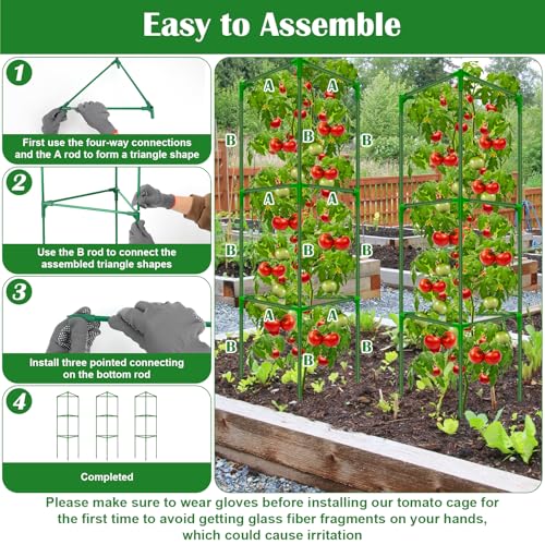 3 Packs Fiberglass Tomato Cages for Garden, 56 Inch Tall Tomato Plant Support, Adjustable Tomatoes Stakes Plant Climbing Trellis for Garden Vegetables Fruits, Tomatoes Support Cages with Clips - size: 3 Packs 56 Inches