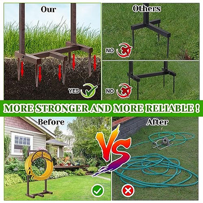 Garden Water Hose Holder 5 Spikes, Brown Hose Stand for Outside for Outside - color: Retro copper
