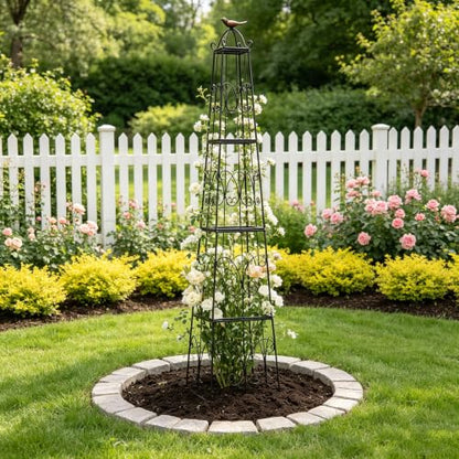 58" Heavy Duty Metal Obelisk Plant Support Outdoor Garden Trellis