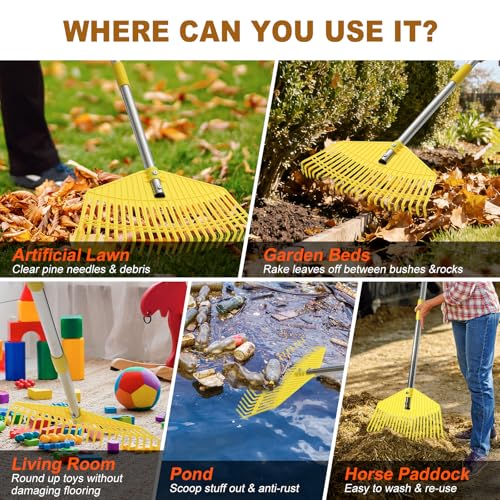 Leaf Rake - 16.5" Wide Nylon Plastic Head,65" Adjustable Handle,Heavy Duty for Leaves,Grass,Pine Needle,Mulch, Small Debris,Lawn-Friendly Tines,Lightweight for Women,Seniors & Kids - style: 65"