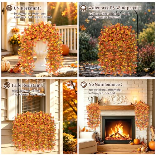 6 Pcs Artificial Hanging Mums for Outdoors, UV Resistant Fake Fall Flowers - color: Yellow Orange