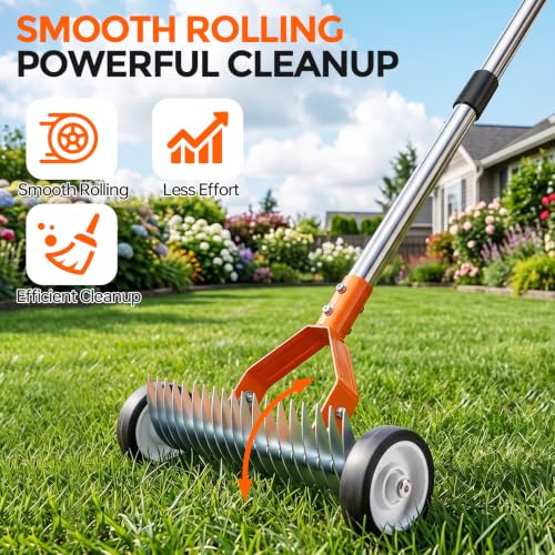 BlueFire Dethatcher Rake with Wheels, Adjustable Lawn Rake