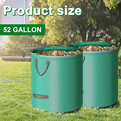 2 Pack Leaf Bags, 53 Gallon Reusable Yard Waste Bags, Heavy Duty Lawn bags Garden Bags for Leaves, Stand-Up Yard Waste Bin with Handles for Grass, Debris and Garbage
